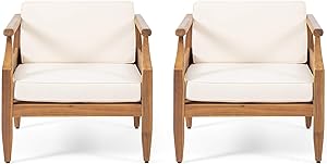 Christopher Knight Home 312157 Daisy Outdoor Club Chair with Cushion (Set of 2), Teak Finish, Cream