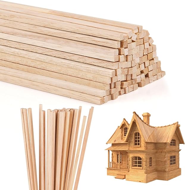 Balsa Wood Sticks, 100 PCS Square Wooden Sticks for Craft, Natural Wood Strips, Unfinished Dowling Rods for Art, DIY Projects & Woodcraft (3 x 3 x 300 mm)