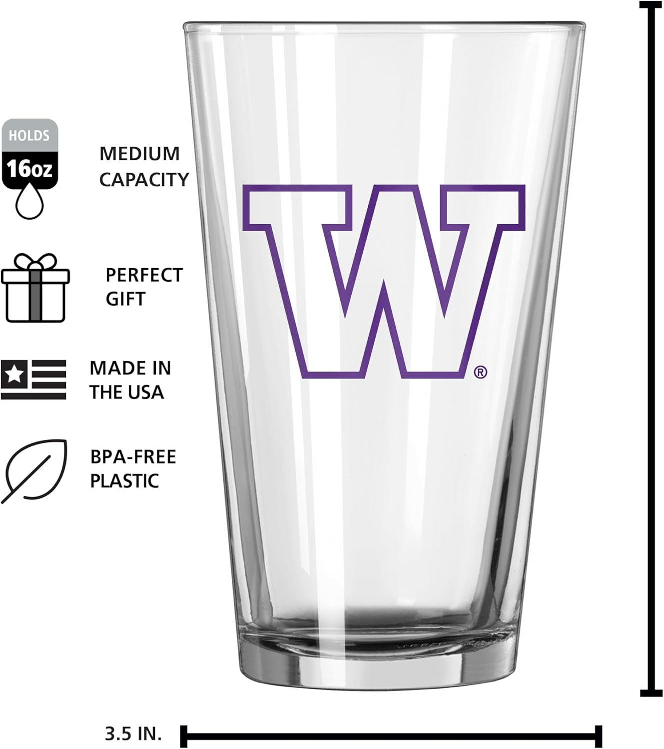 Logo Brands NCAA 16 oz Pint Glass - Durable Glass With Bold Team Color– Chip-Resistant Rim Drinkware For Fans, Tailgates, Home Bars & Everyday Use