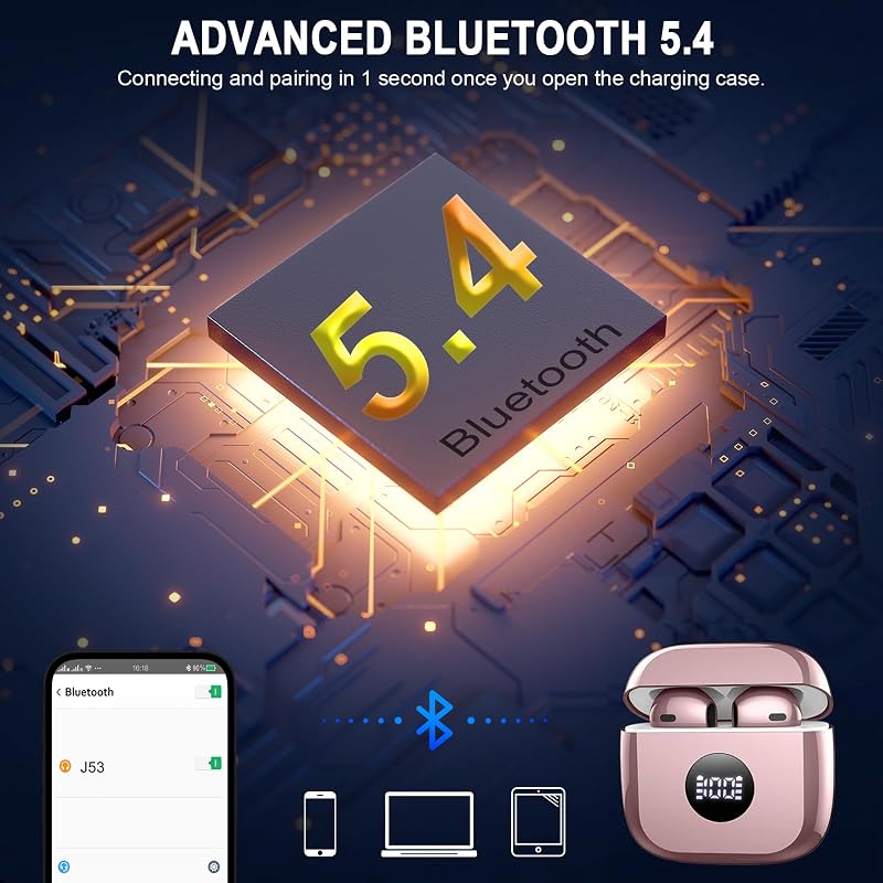 Wireless Earbuds, Bluetooth 5.4 Ear Buds, LED Power Display, 6D Bass Stereo image 3