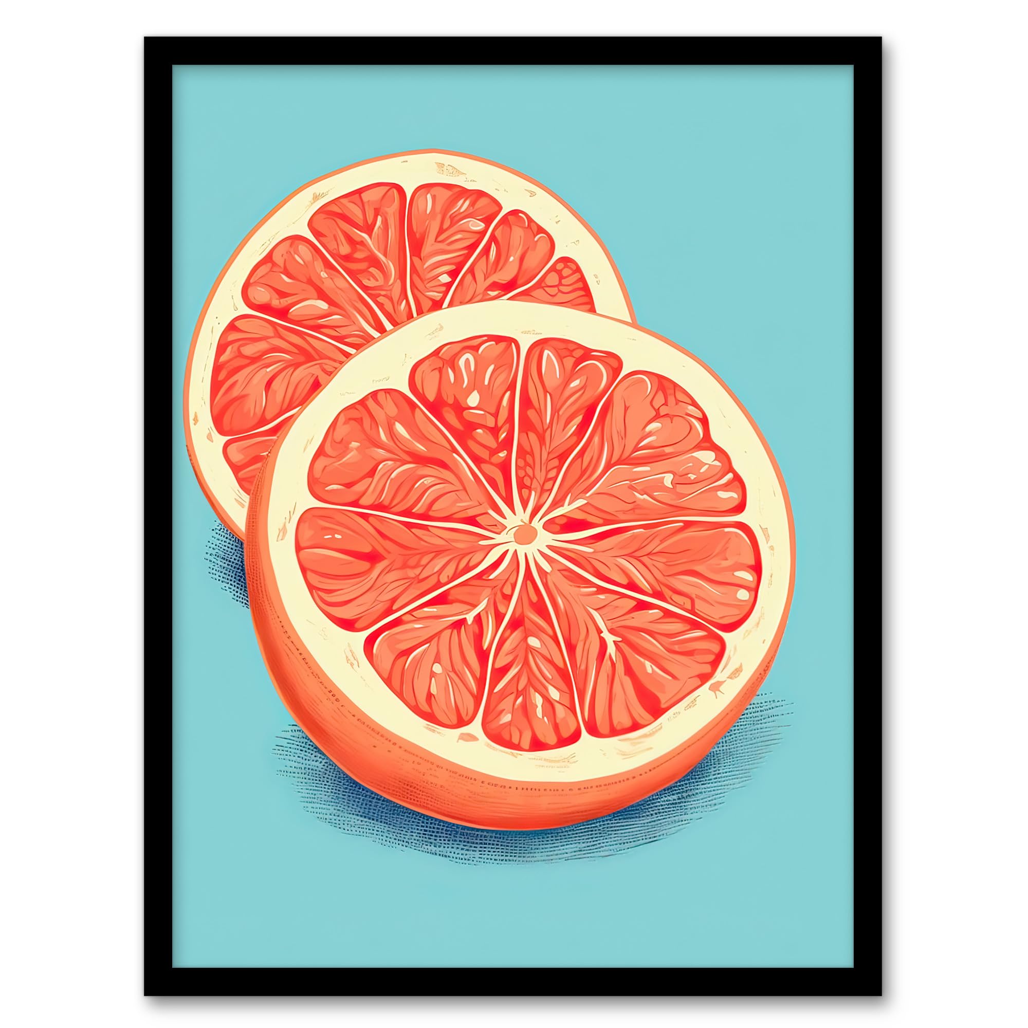 Grapefruit Duotone Wall Art Print - Vibrant Blue Orange Kitchen Artwork - Artery8 - Framed A4