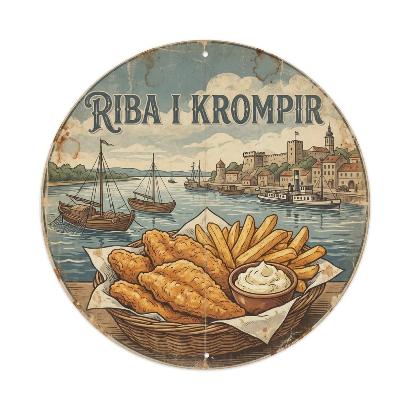 Serbia Seafood Basket Americana Fish Chips Metal Tin Sign