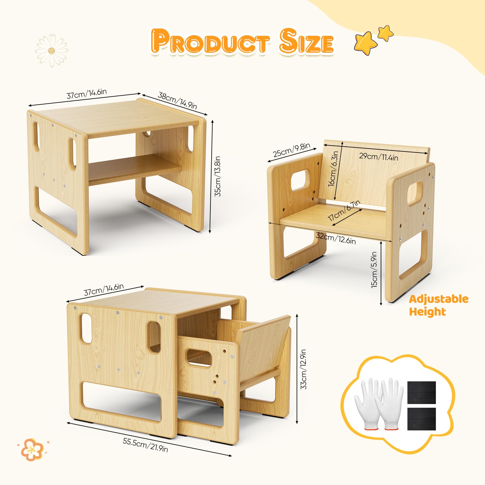 Ensemble table et chaises pour enfants, table de jeu Montessori en bois avec espace de rangement, convient pour les enfants pour lire, jouer, manger