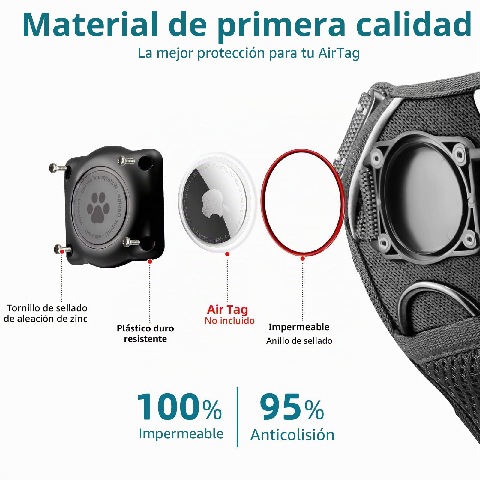 AirTag - Arnés para Perro, Chaleco Integrado para Perro con Soporte 100% Impermeable, arnés Reflectante sin tirones y sin estrangulamiento con Funda Apple Air Tag para Perros pequeños, medianos y