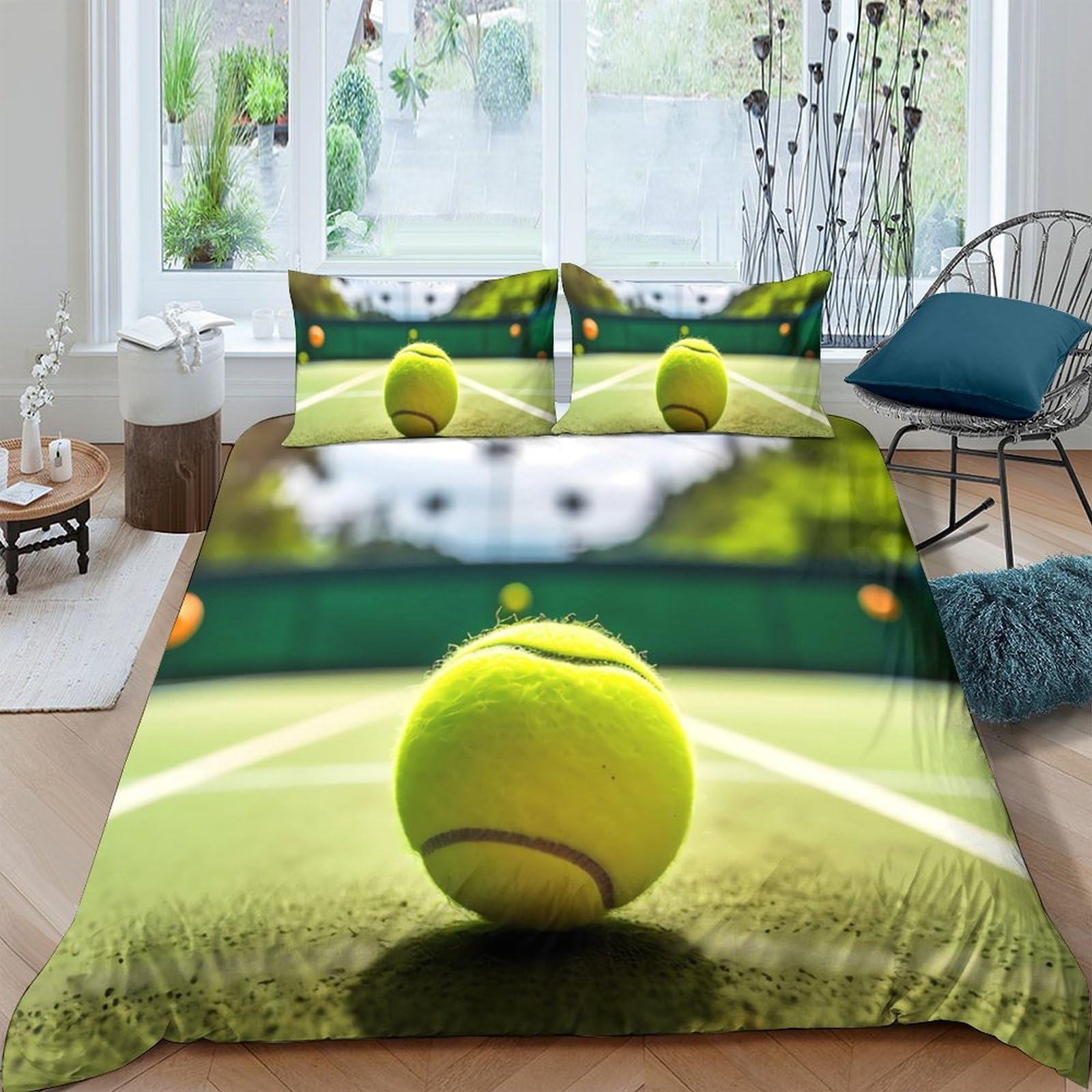 Ctjqhvkz Style-5 3D Printed Tennis Court Fitted Sheet Microfiber Soft Green Yellow Ball Bed Cover For Bedroom Dorm Decor Single（135X200cm）