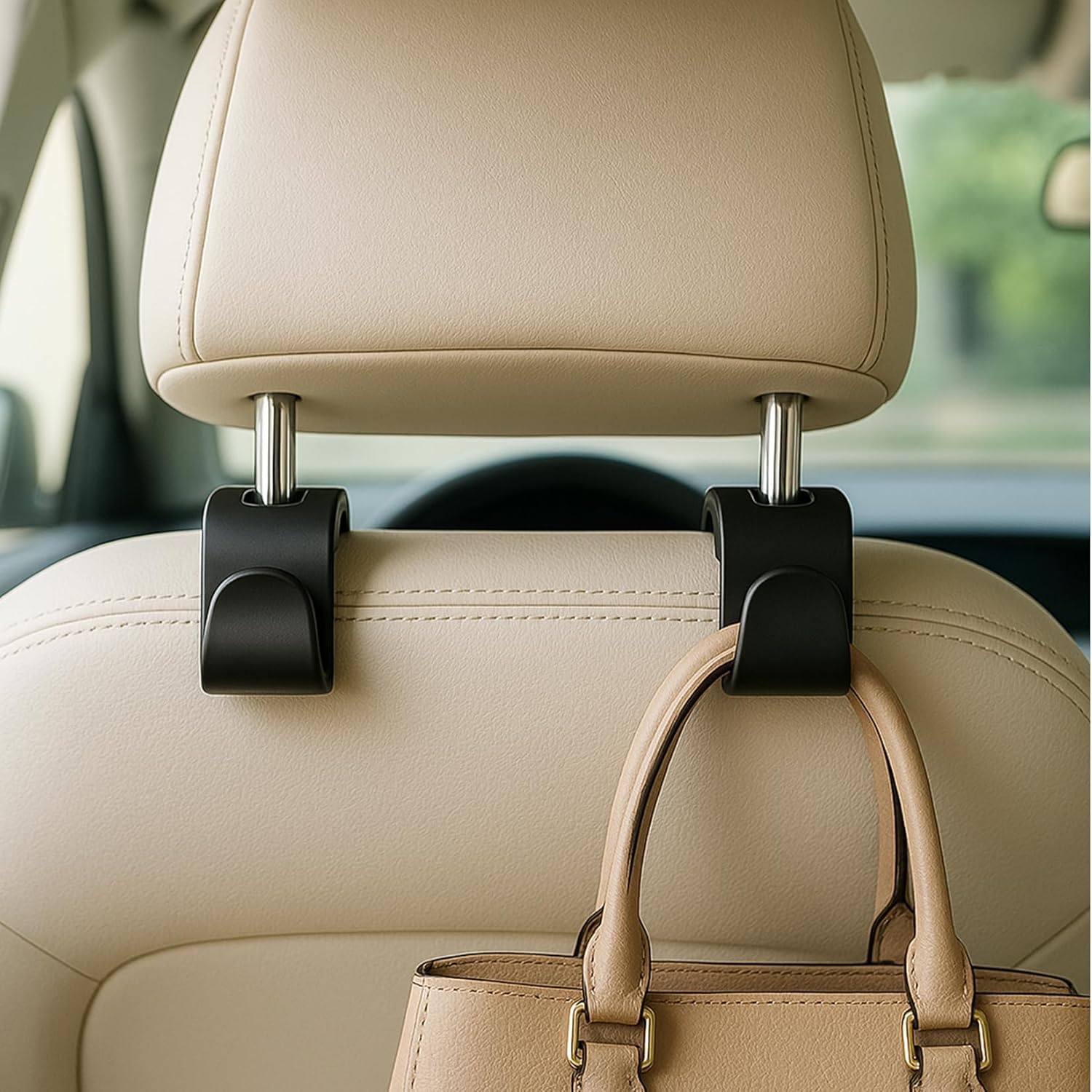Hanbaolimin Normal Car Headrest Hooks Vehicles For Mg Zs Ezs 2017-2022 2023 2024, Heavy Duty Back Seat Hanger Purse And Grocery Bags Interior Storage Organizer 4-Pack