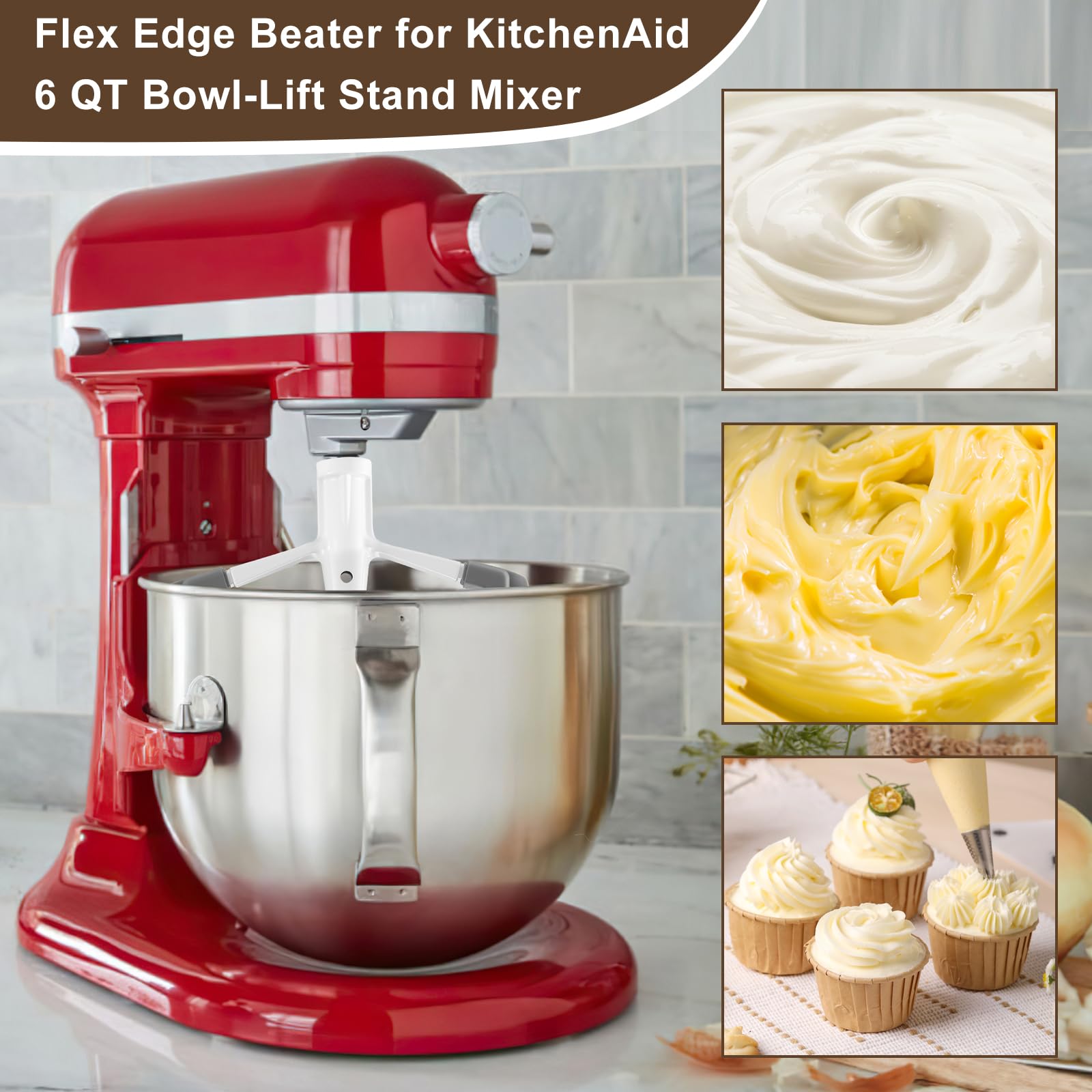 Flex Edge Schlägel für KitchenAid 6 QT Bowl-Lift Standmixer Küchenzubehör und Aufsätze Paddel mit Schaber für Küchenhelfer Mixer Zubehör Schlägelklinge 6 Quart