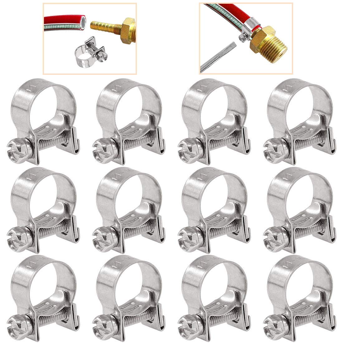 50 Pcs Hose Clamp Assortment Kit 10 Size Stainless Steel Mini Fuel Injection Adjustable Tube Clamps Clip for Water Pipe Plumbing Automotive and Mechanical Application (Assorted Hose Clamp Kit)