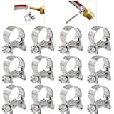 Rustark 12 Pcs Mini Fuel Injection Hose Clamp Adjustable 14-16mm Range Stainless Steel Hose Clips for Plumbing Automotive and Mechanical (14-16mm)