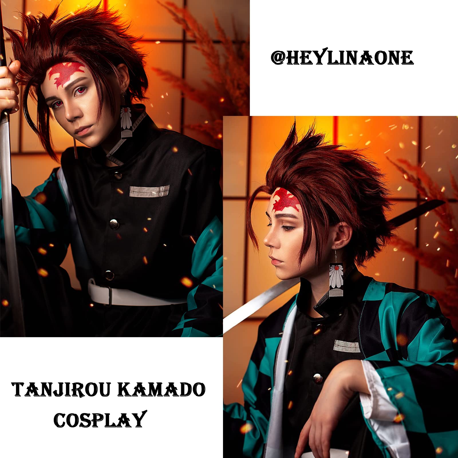 Fiamll Tanjirou Zenitsu Giyuu - Costume cosplay per anime giapponese, kimono demon cosplay
