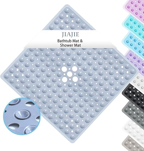Miniatura 7 de Tapete de ducha antideslizante para baño, con patrón de burbujas de 21 x 21 pulgadas, cuadrados, con orificios de drenaje más grandes y ventosas,