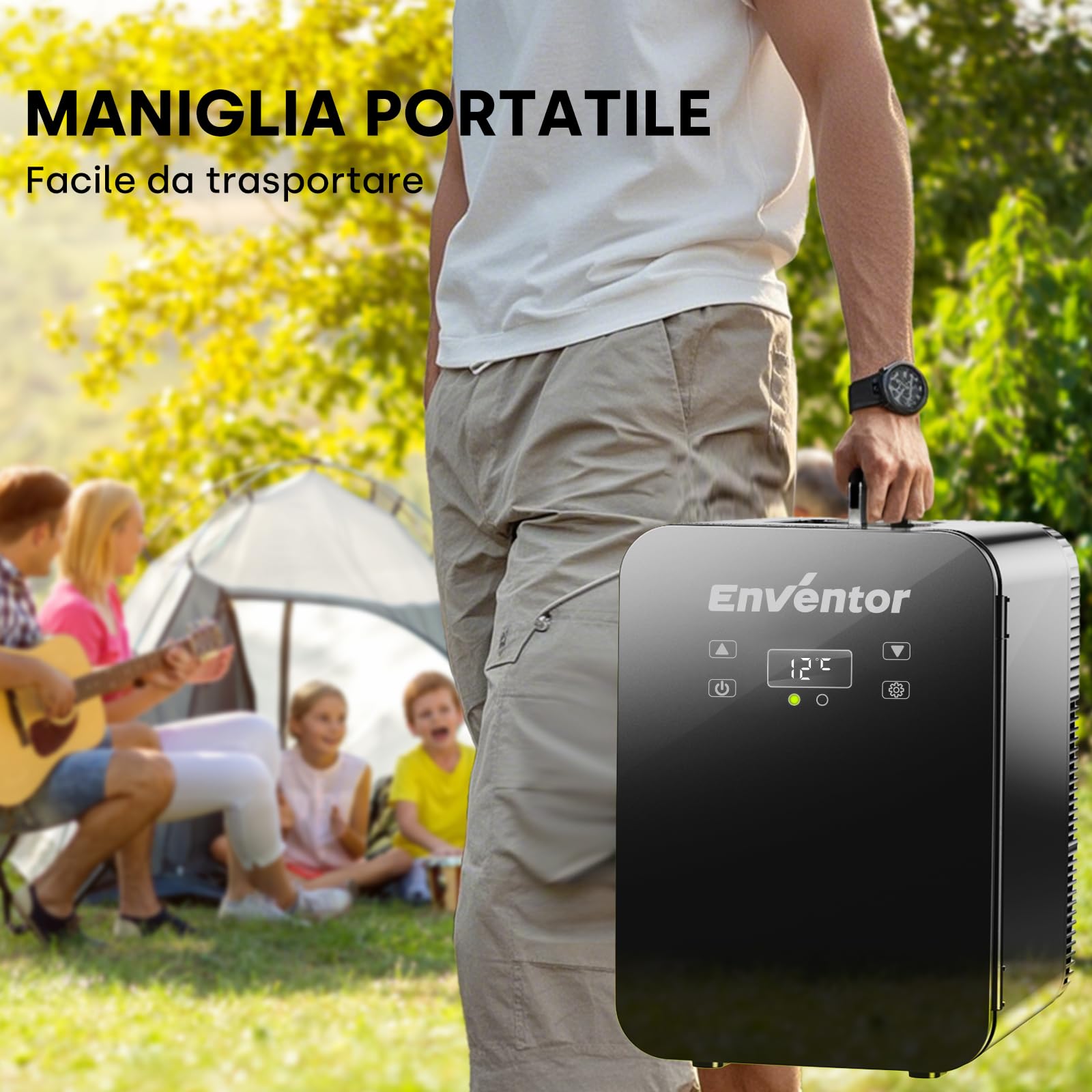 Enventor Frigorifero Piccolo 10L (Nero), Mini Frigo da camera con Raffreddamento e Riscaldamento, 12V/220V, Display LCD, Frigorifero Portatile per Auto, Cosmetici, Bevande, Frutta