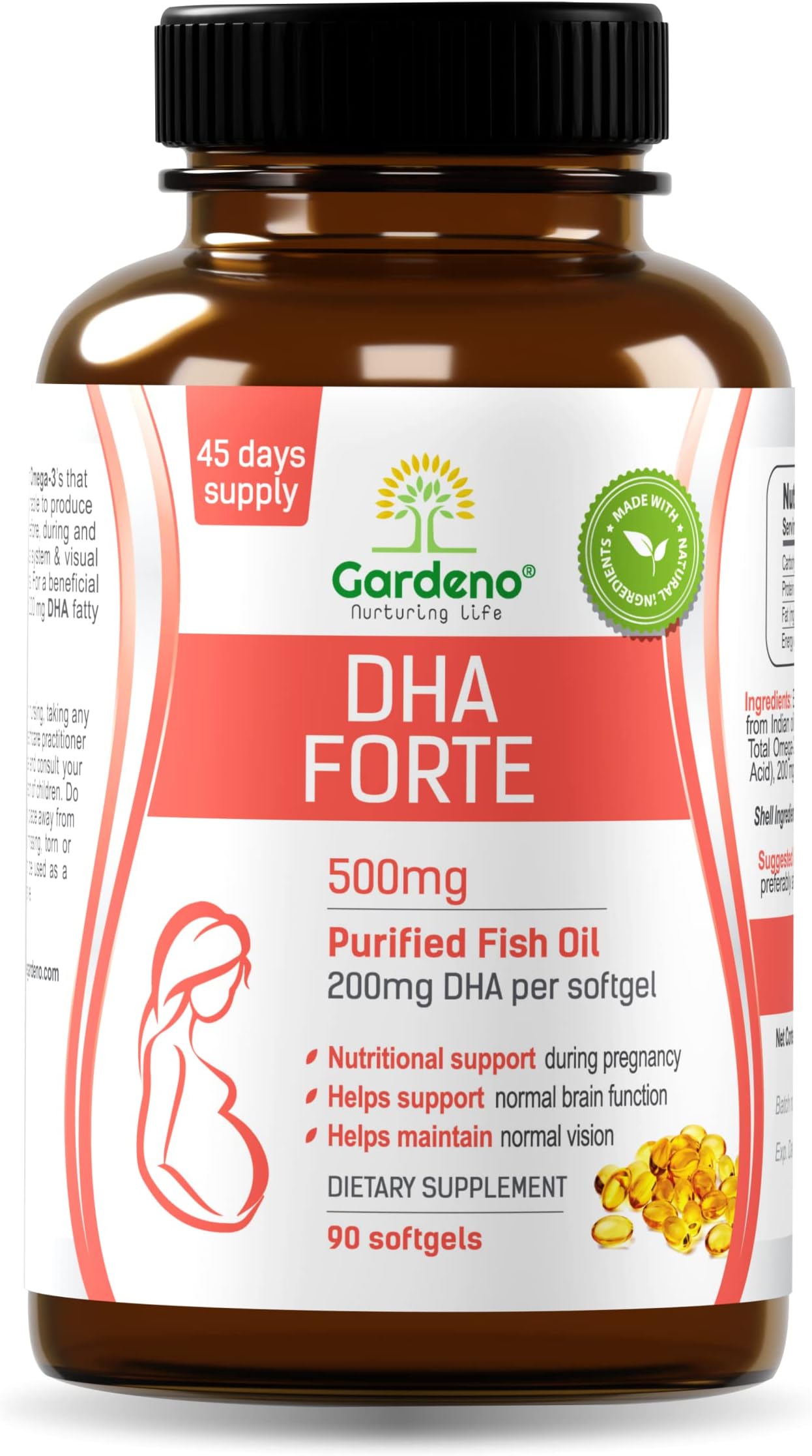 DHA Forte - Prenatal DHA Omega 3 Softgels - Supports Brain & Eye Development in Babies During Pregnancy| Purified Sardine Fish Oil | 90 Softgels, 500mg Each