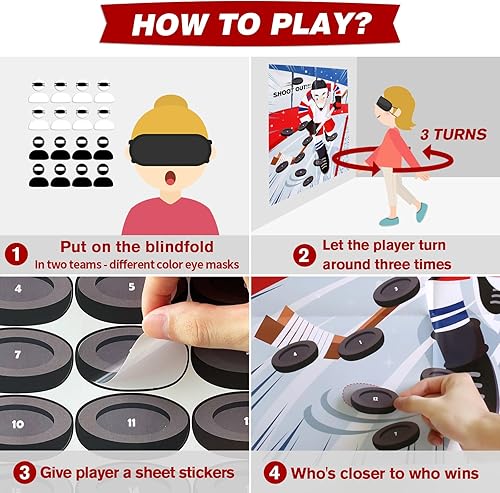 Miniatura 6 de PARTYLOUD Juegos de fiesta de hockey, Pin The Puck on The Hockey juegos de fiesta de cumpleaños, hockey sobre hielo, fiestas de vacaciones,