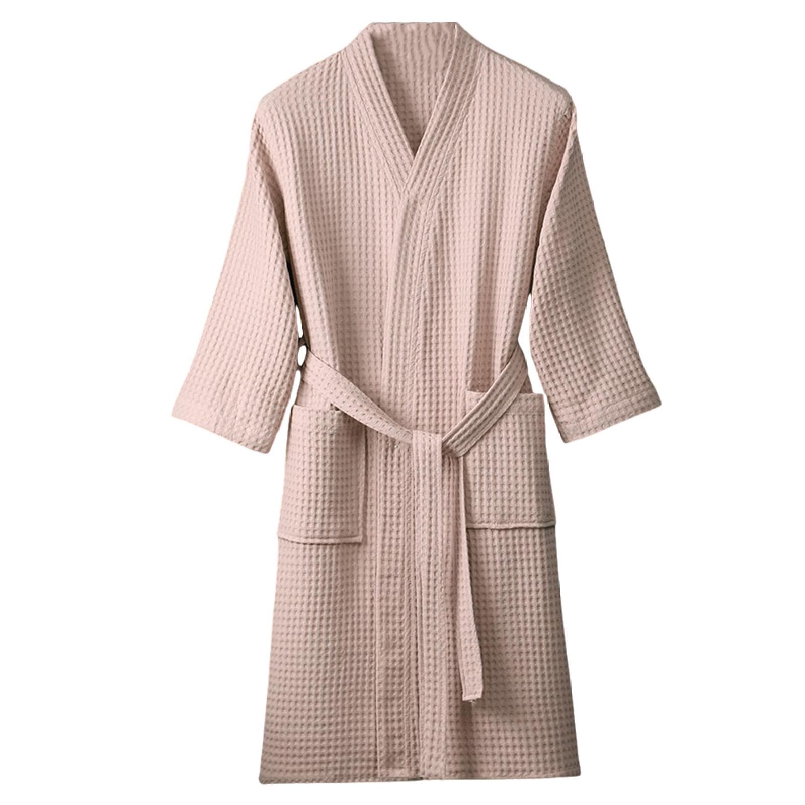 HGKPFGTG Men & Women Long Sleeve Kimono Bathrobe Lightweight Waffle Absorbent Spa Robe with Belt and Pockets,Pink,XL