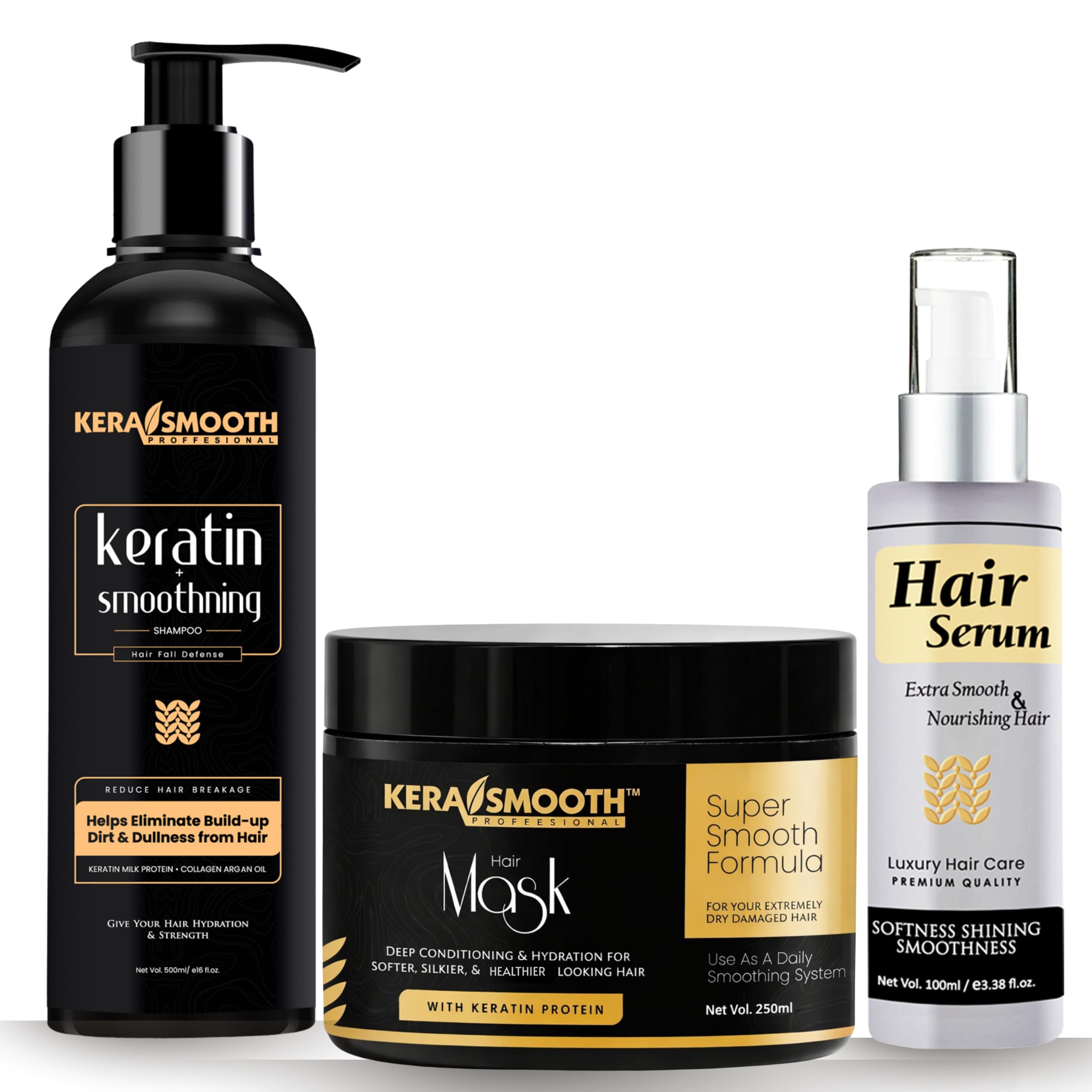3-in-1 Keratin Hair Care Combo Kit | Shampoo 500ml + Hair Mask 250ml + Hair Serum 100ml | Damage Repair & Shine | Sulfate-Free, Smoothness, Nourishment & Frizz Control | For All Hair Types-image-40