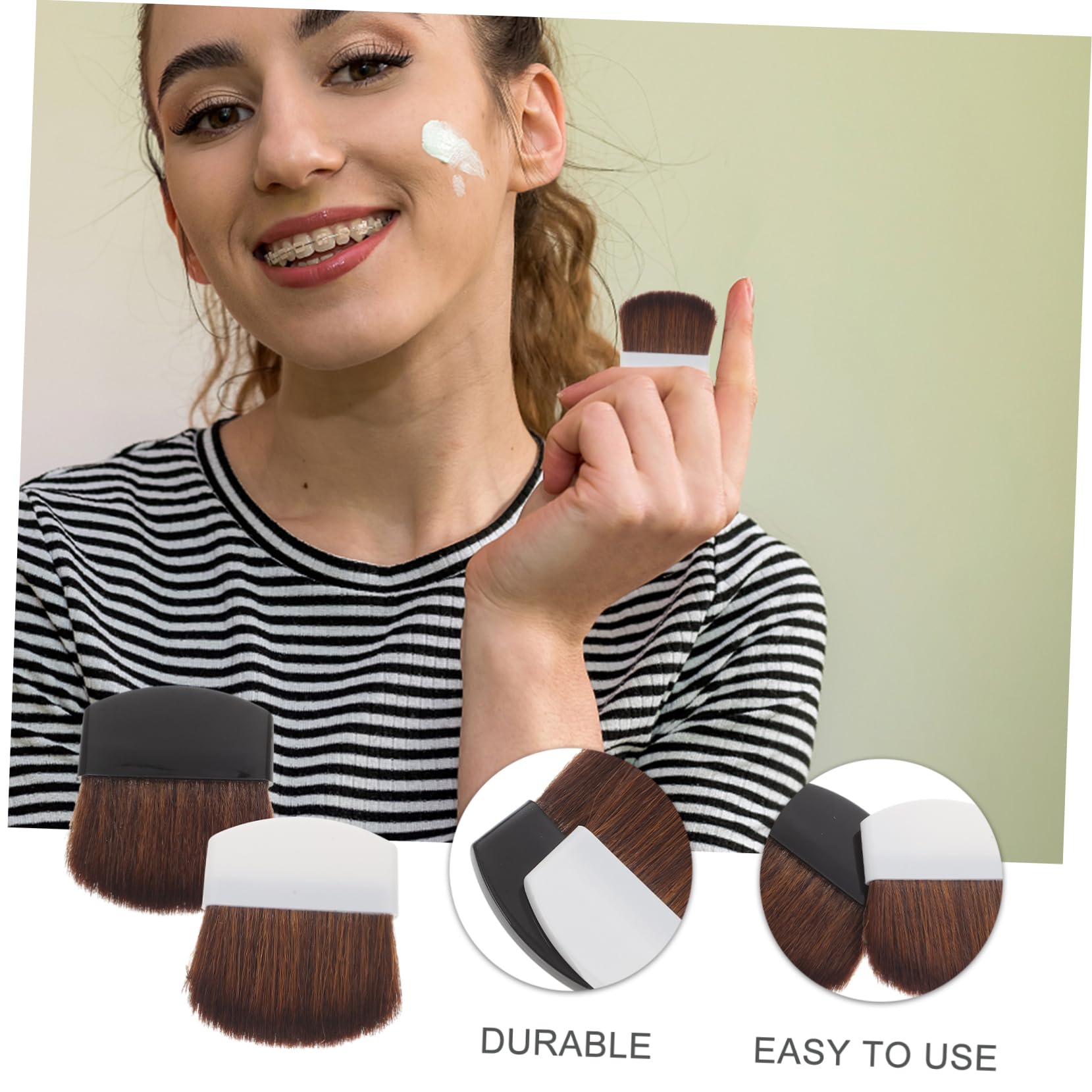 iplusmile Pennelli per Trucco Professionali 2 Pezzi Set Pennelli per Fondotinta e Fard Portatili Morbidi Setole di Crine di Cavallo per Make Up Viso da Viaggio
