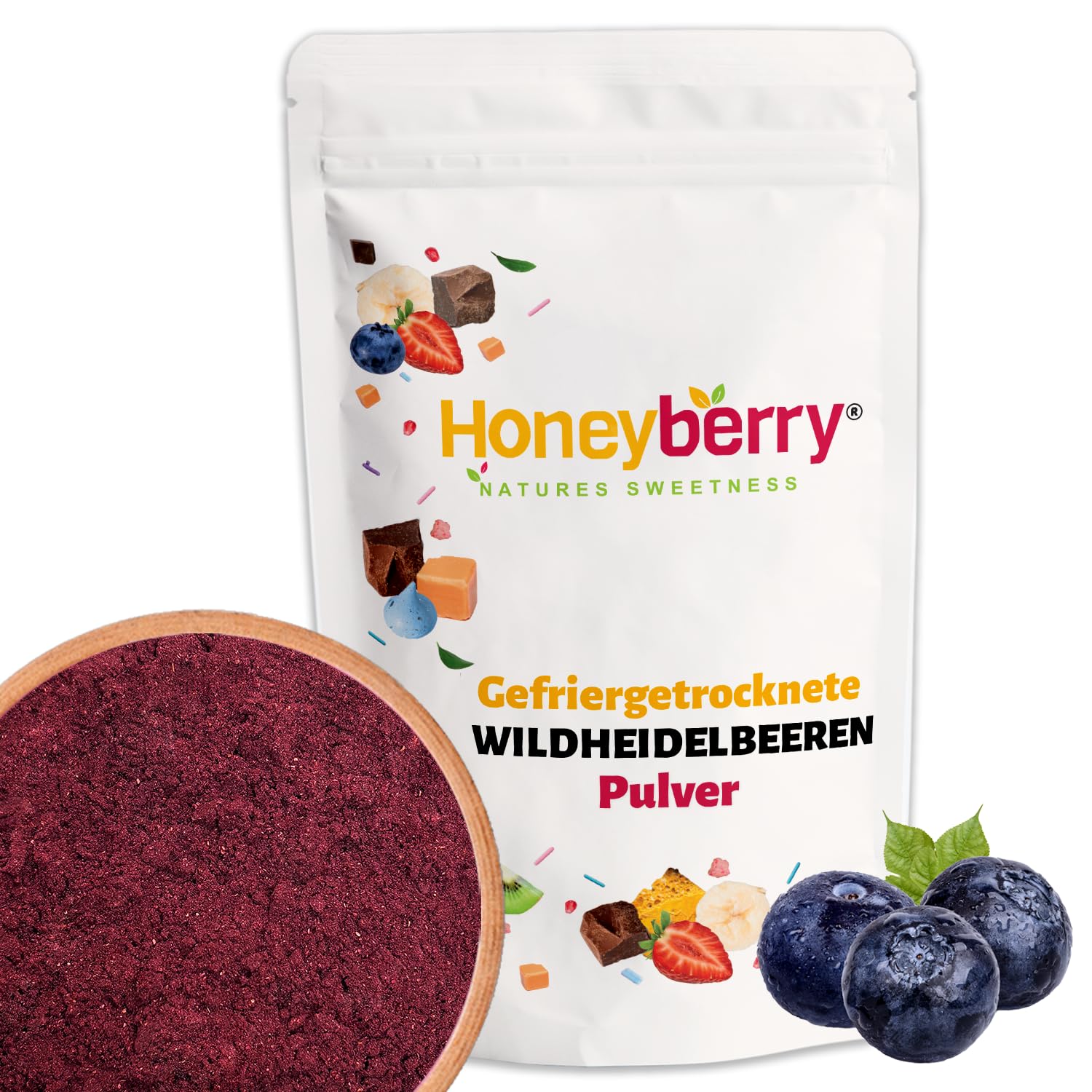 Gefriergetrocknetes Wild Heidelbeerpulver 500g - Gefriergetrocknete Früchte Pulver - Heidelbeerpulver Gefriergetrocknet zum Backen, Smoothies & Müsli - Natürliches Heidelbeeren Pulver ohne Zusätze