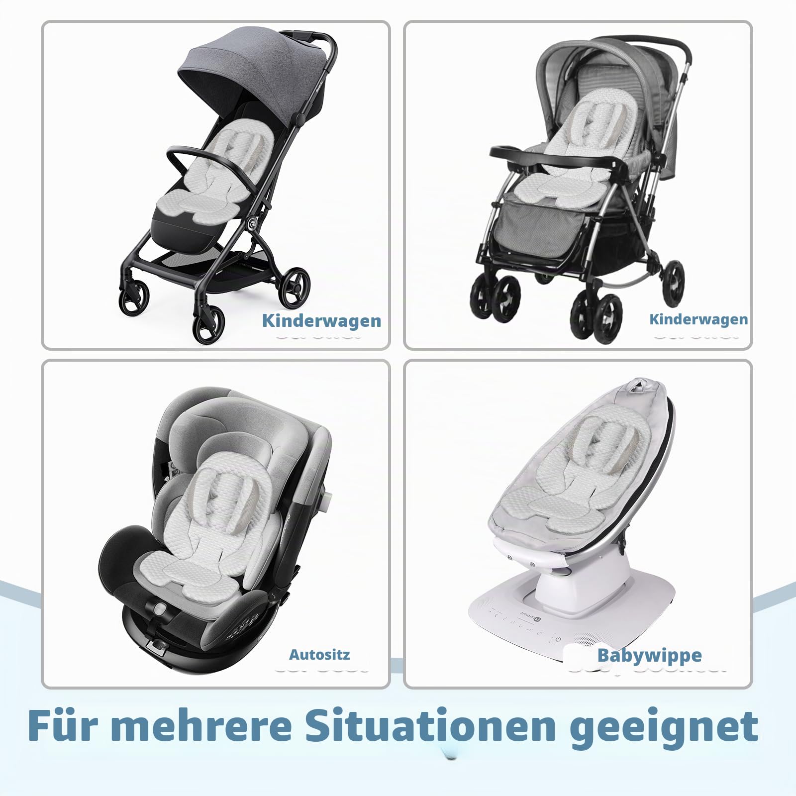 KAKIBLIN Baby-Kindersitz-Einsatz, Kühlkissen, Baby-Kopfstütze mit Kopfkissen, atmungsaktives Stoff-Kühlkissen, passend für Kinderwagen, Autositz, Hochstuhl, Stubenwagen, Schaukel (grau)