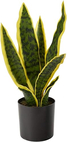 Nearly Natural Sansevieria - Planta artificial de serpiente alta de 14 pulgadas, planta de serpiente sintética amarilla para decoración interior del