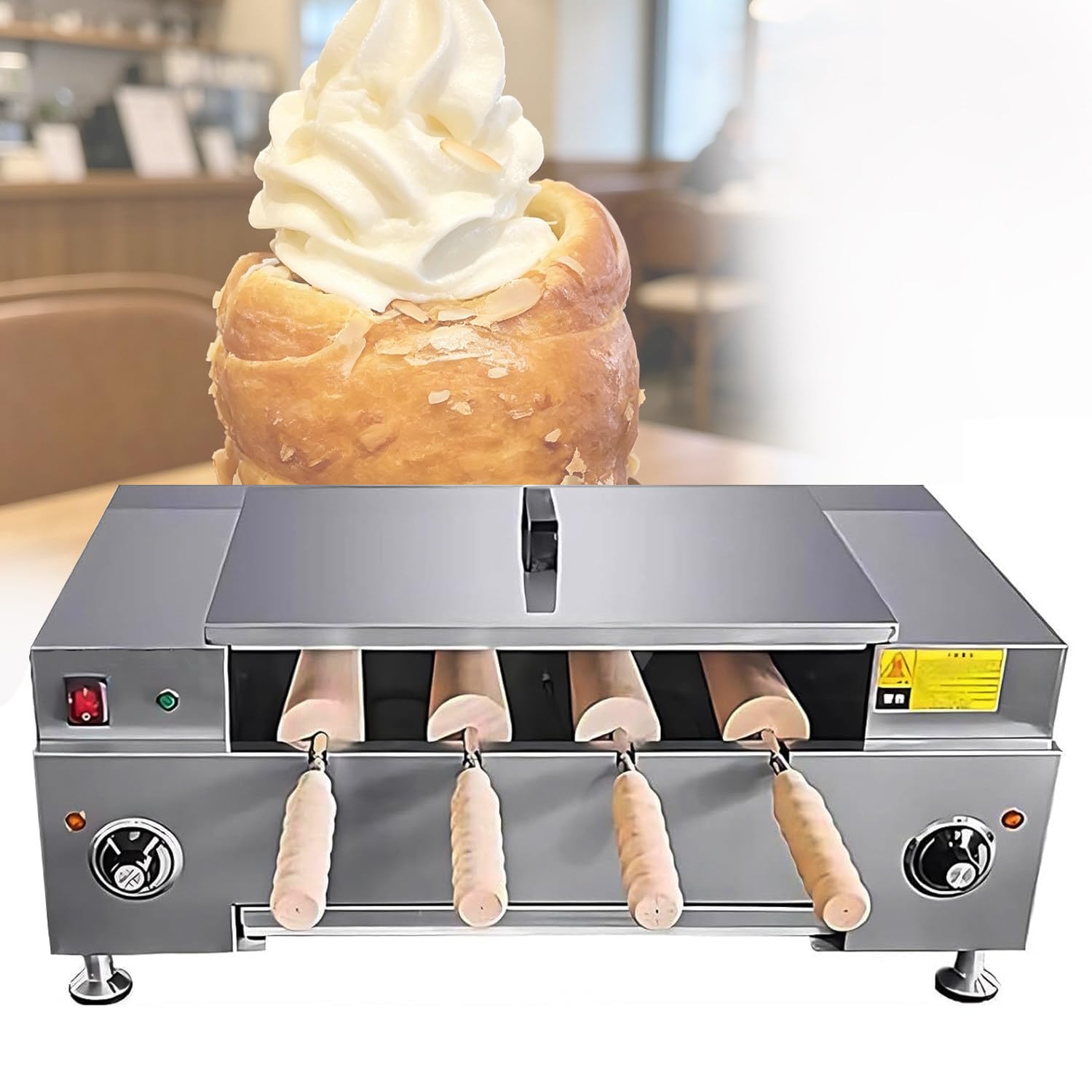 Fabricant De Cornets De Glace Et Four à Pain CheminéE 3000w, Machine à Griller avec 4 Rouleaux Coniques Et Bouton De RéGlage, pour Utilisation en Boulangerie