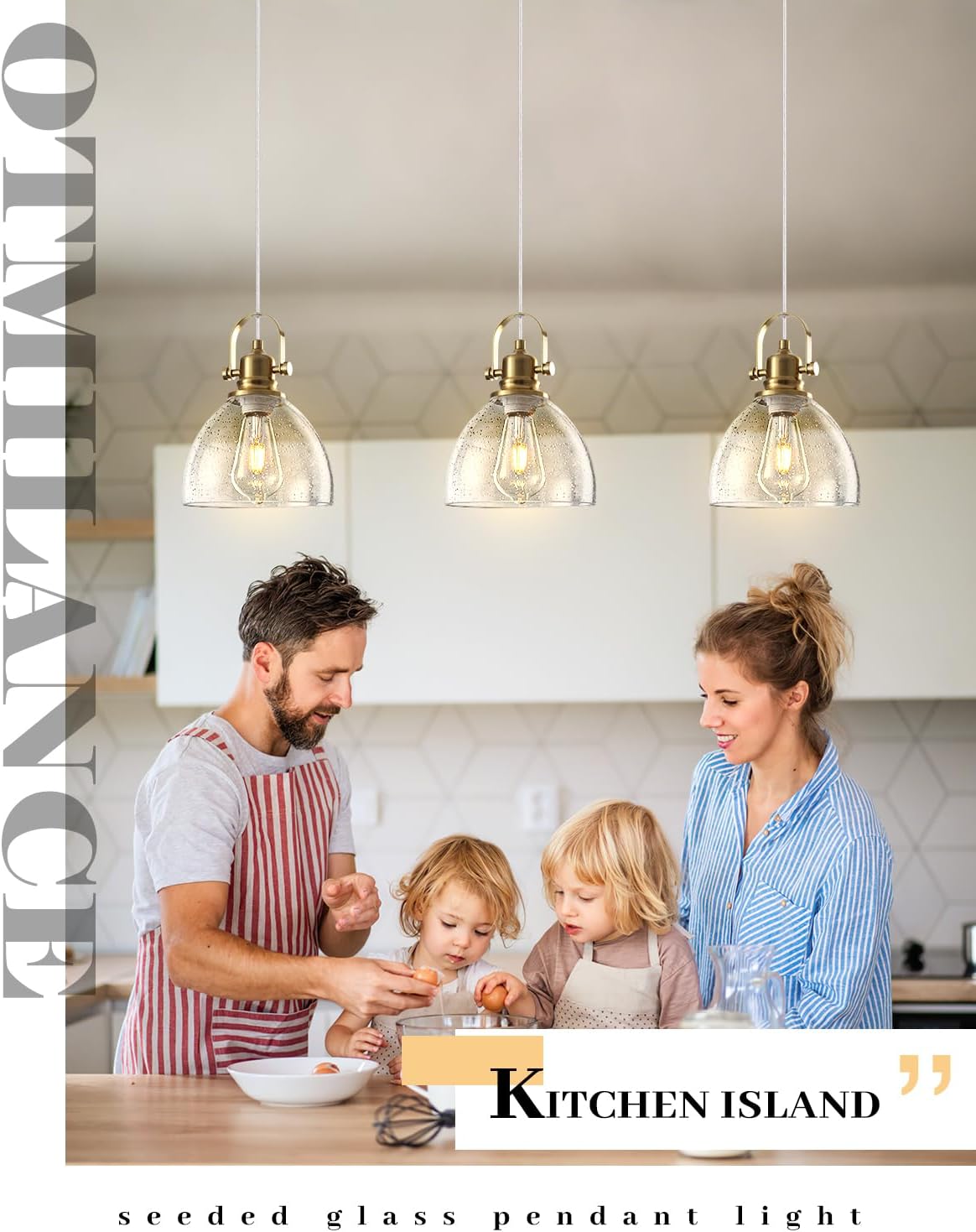 Gold Glass Pendant Lights Kitchen Island, 7.5" Blown Glass Pendant Light, Gold Modern Pendant Lights 1-Pack, Kitchen Hanging Lights for Kitchen Island, Dining Room, Bathroom, Cafe