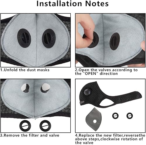 Miniatura 6 de SPRING SEAON Mascarilla deportiva con válvulas y filtros, lavable, reutilizable, para ciclismo, antipolvo, ajustable, para hombres y mujeres, viajes