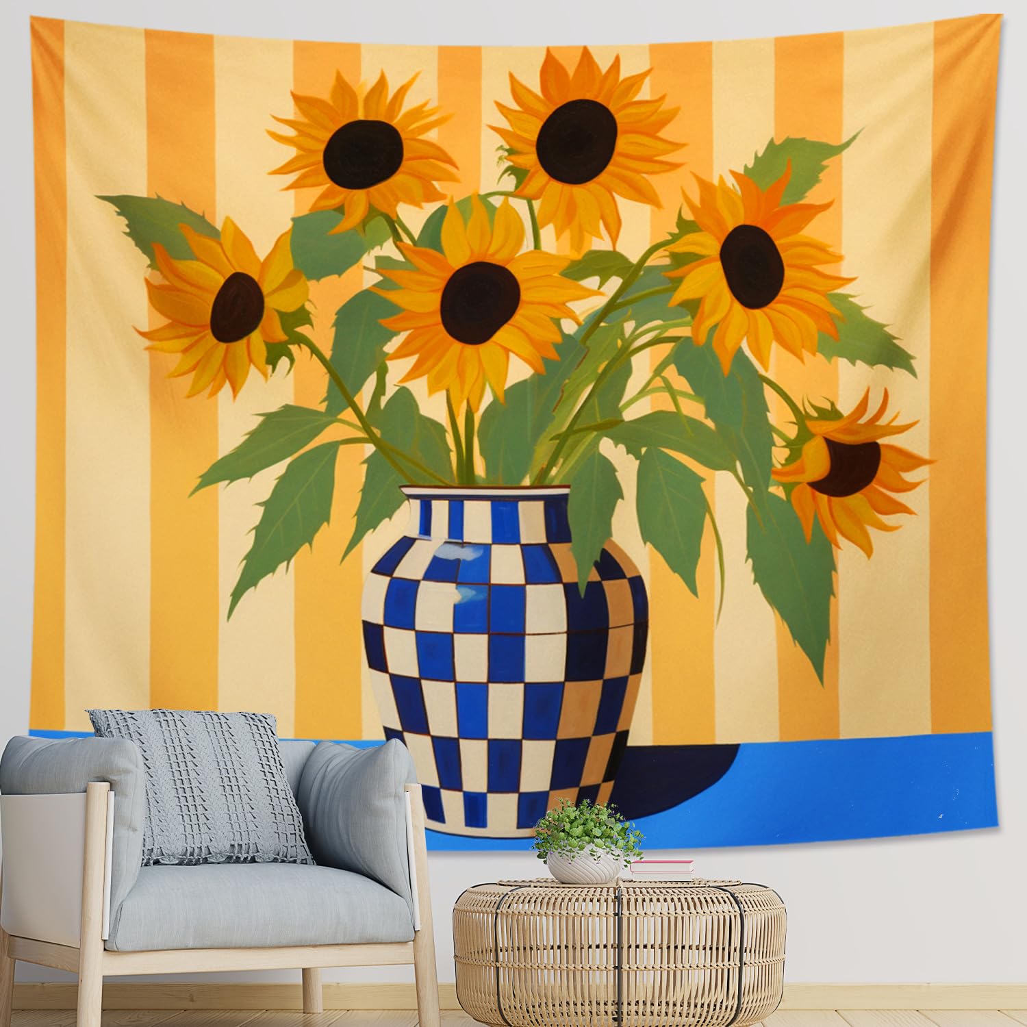 Amazon.com: Botanical One Piece Tapestry Checkerboard Pattern Vase