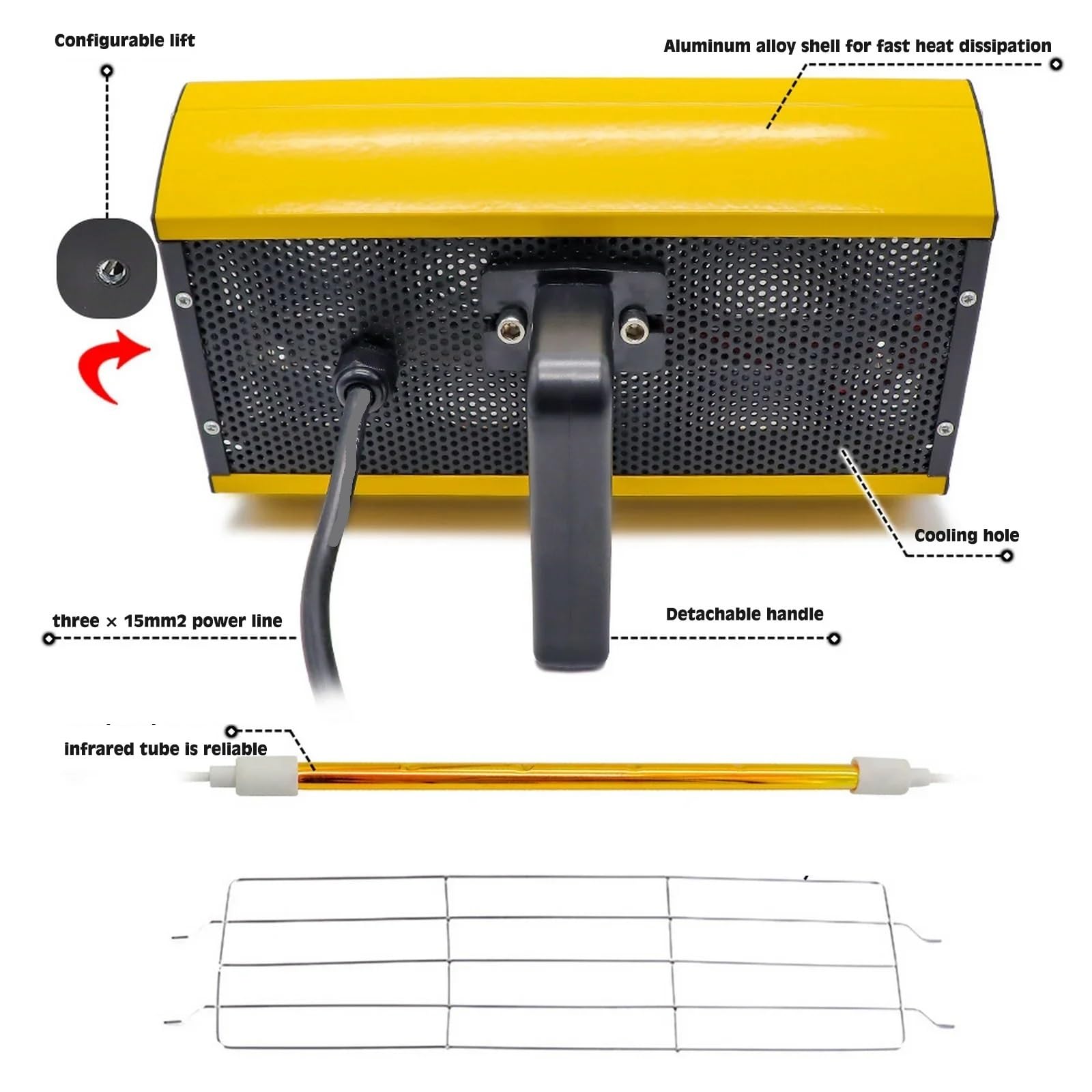 Lampada a infrarossi, Lampada For Essiccazione A Vernice A Infrarossi, Portatile For A Onde Corte, Riscaldante For A For Riparazione A Carrozzeria,per spray per auto