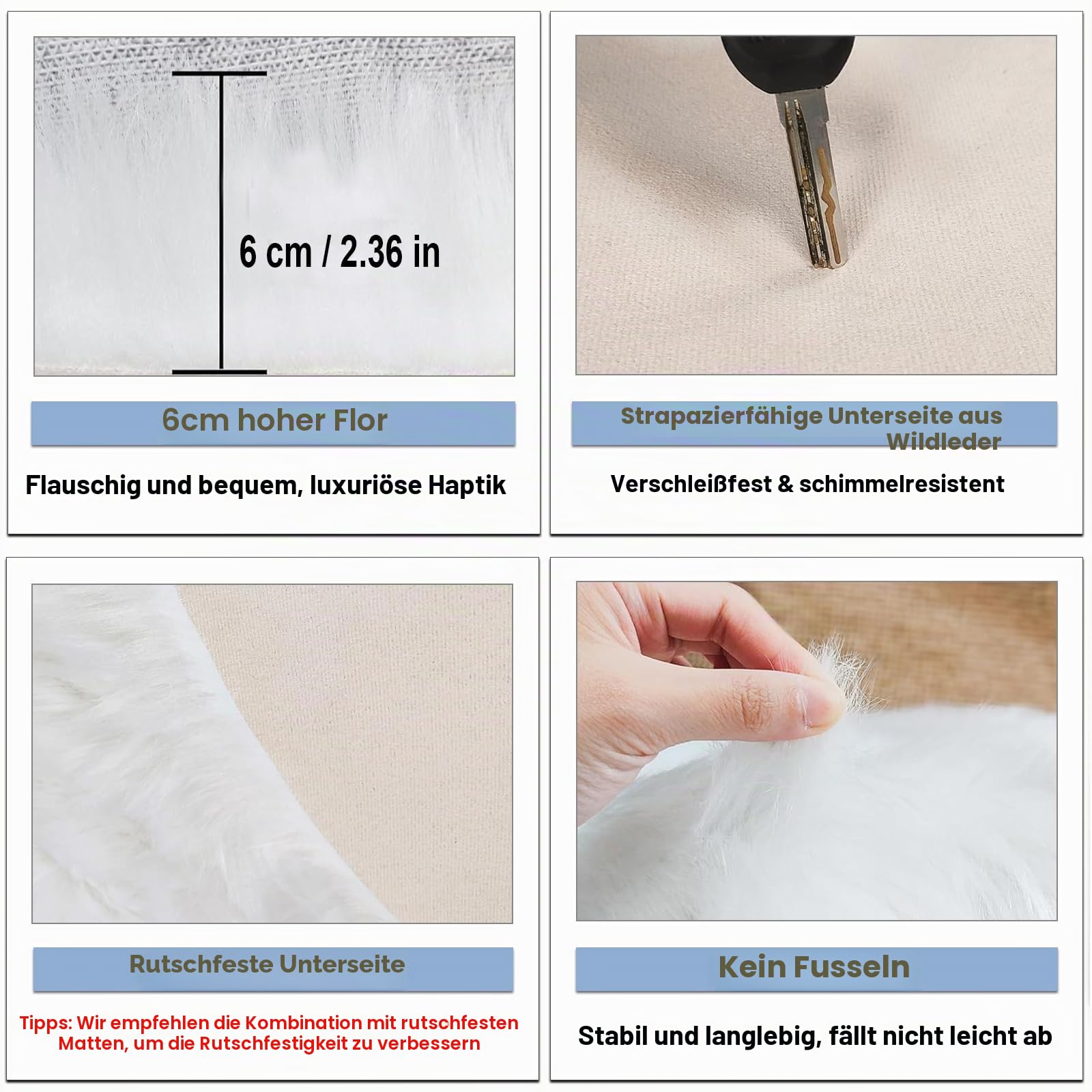 120cm Runder Teppich Weiß Flauschig Teppich für Schlafzimmer
