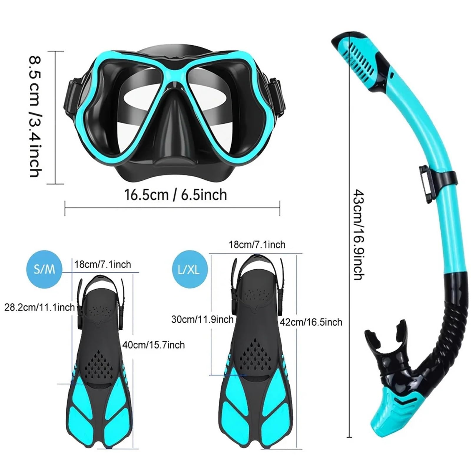 Tauchmasken Vollgesichtsmaske Maske Flossen Schnorchel Set Schnorchelausrüstung mit Panoramablick Antibeschlagmaske Trek Fins Dry Top Schnorchel