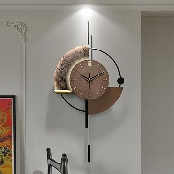 Decorative Large Wall Clocks Modern with Pendulum Minimalist, 34.3"*19"Silent Big Clocks for Living Room, Kitchen, Home, Bathroom, Bedroom Wall Decor