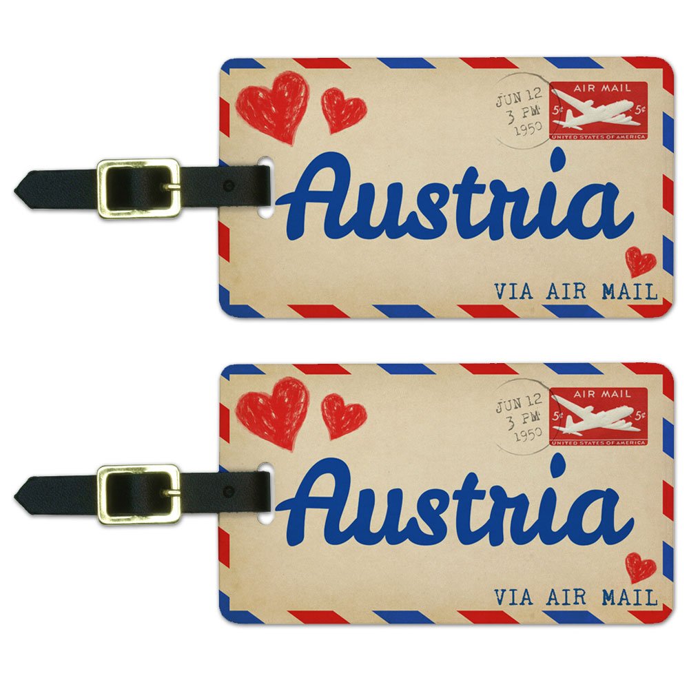 Graphics & More Air Mail Postcard Love for Austria Luggage Suitcase Carry-on Id Tags, White