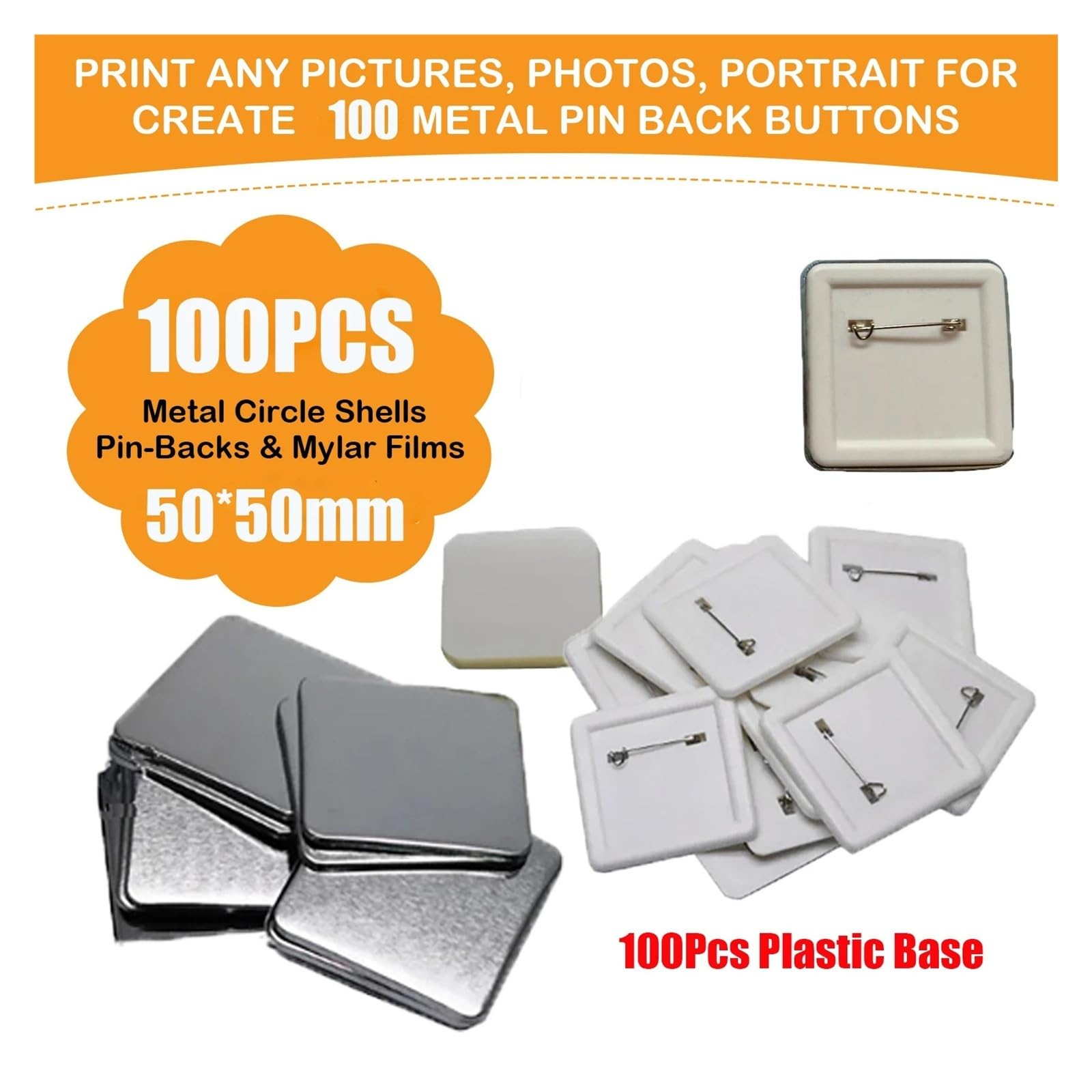 100 szt./zestaw 50 * 50 mm kwadratowych odznak z tyłu guzika części do maszyny produkcji guzików metalowe materiały ​​produkcji pin Wszechstronność dla rzemiosła