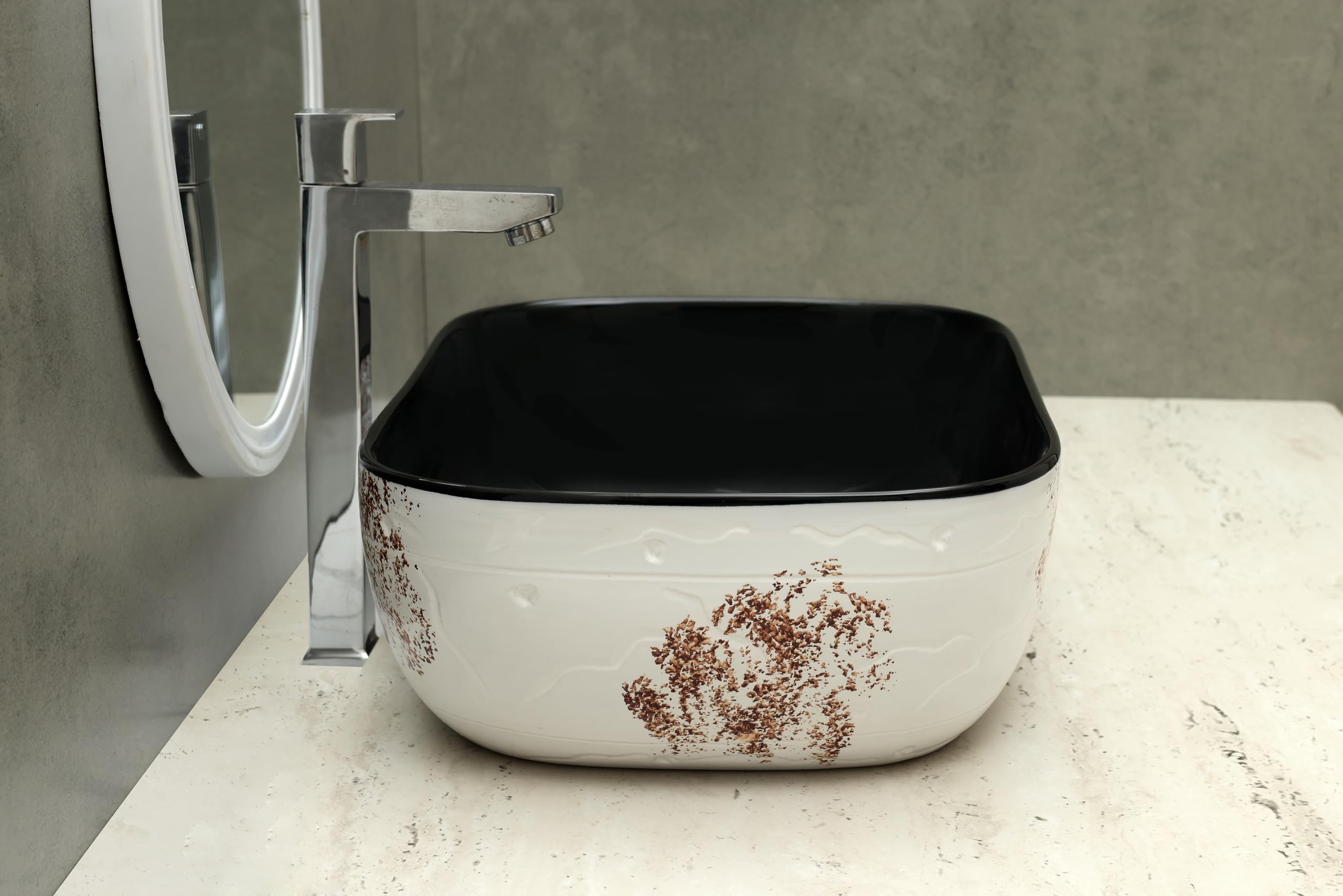 HISRE Bathroom Sink Wash Basin Table Top Wash Basin For Bathroom Over Counter Top Wash Basin For Living Room Washbasin Countertop Tabletop Ceramic Bathroom Kitchen Sink (18 x 13 x 5 Inch) (Style - 6), photo 3 of 4