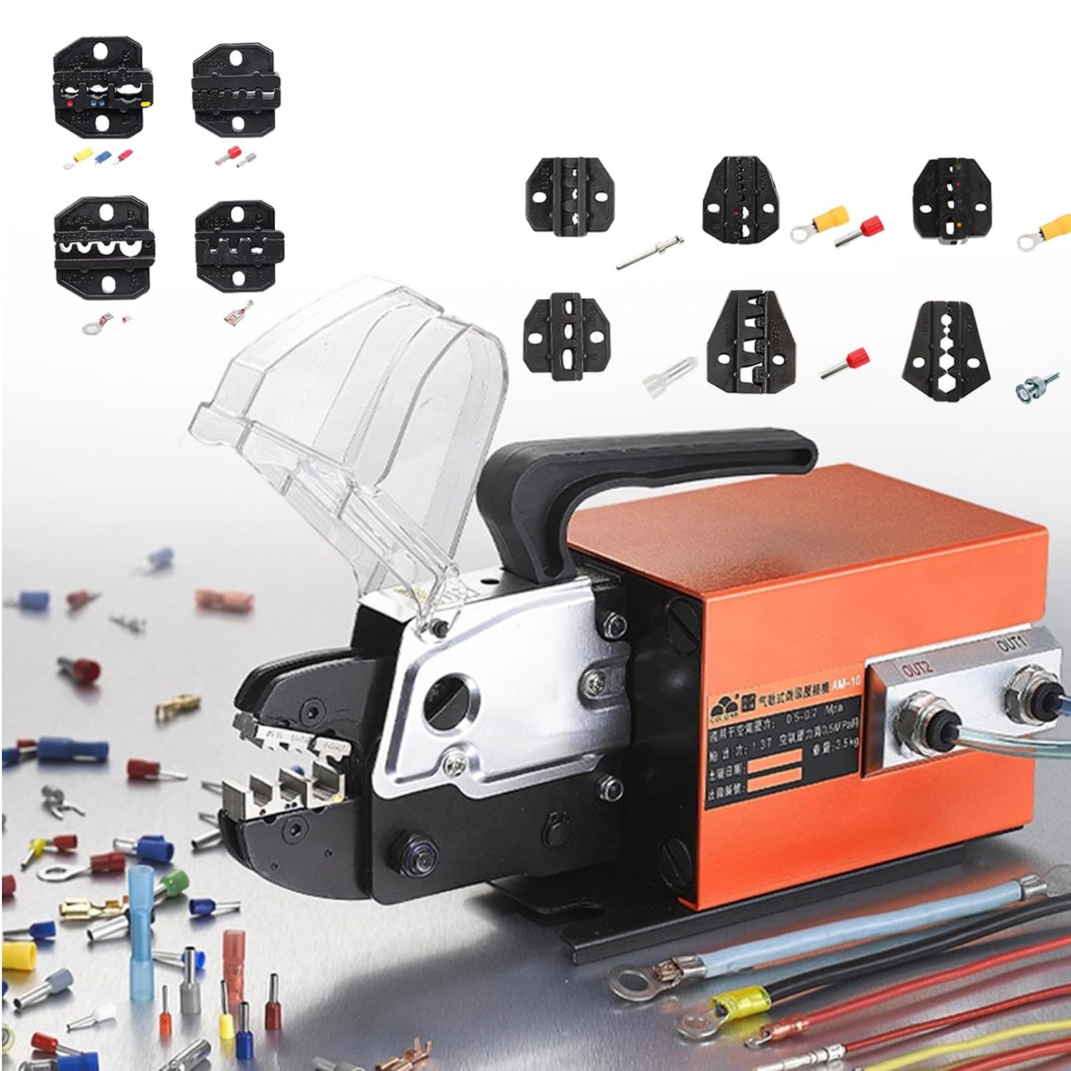 FHRKA Pneumatic Crimping Tool with 14 Die Sets, 10mpa Pneumatic Crimper Plier Machine Insulated Terminal 16mm2 Operating Pressure