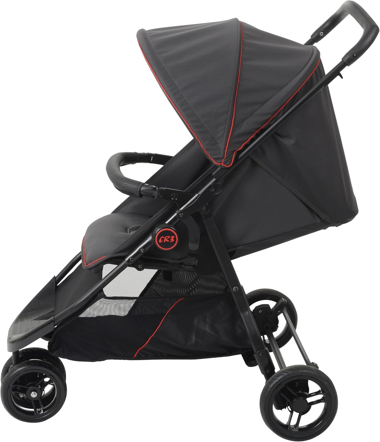 Imagem lateral do carrinho de bebê em fundo neutro.