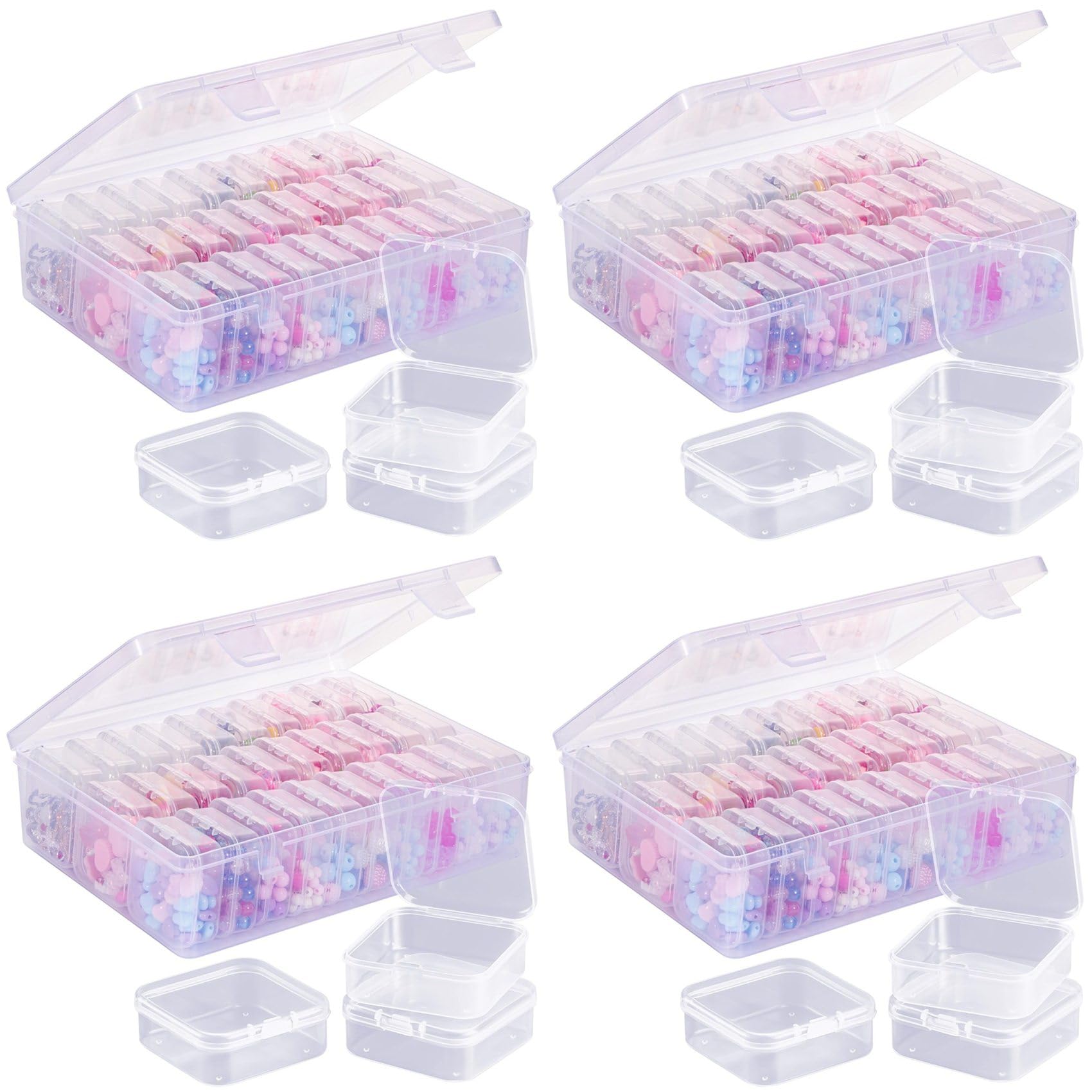 Hndhbfgrt Bead Organizer Box, 4 Large Transparent Box with 120PCS Small Clear Plastic Storage Containers,Portable Craft Box
