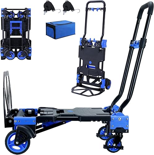 Miniatura 8 de Carretilla de mano plegable 2 en 1, carrito plegable de 330 libras con ruedas, carretilla de mano plegable con mango telescópico, carrito portátil