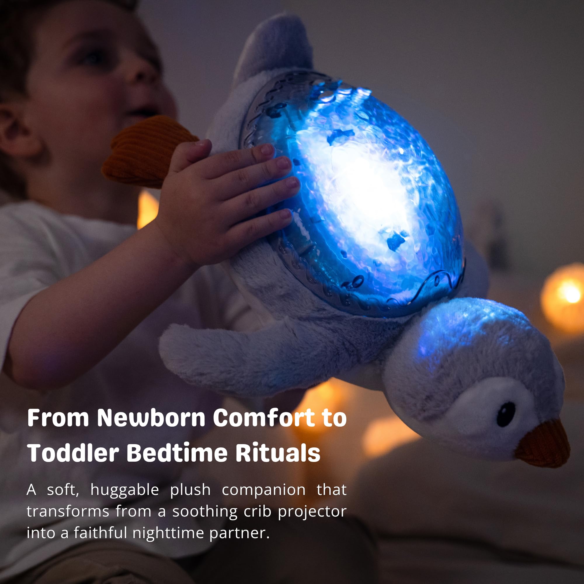 Cloud b Tranquil Penguin - Eco Baby Night Light & Sound Machine, Ocean Wave Projector, Cry Sensor, White Noise, USB-C Rechargeable, 100% Recycled Fabric