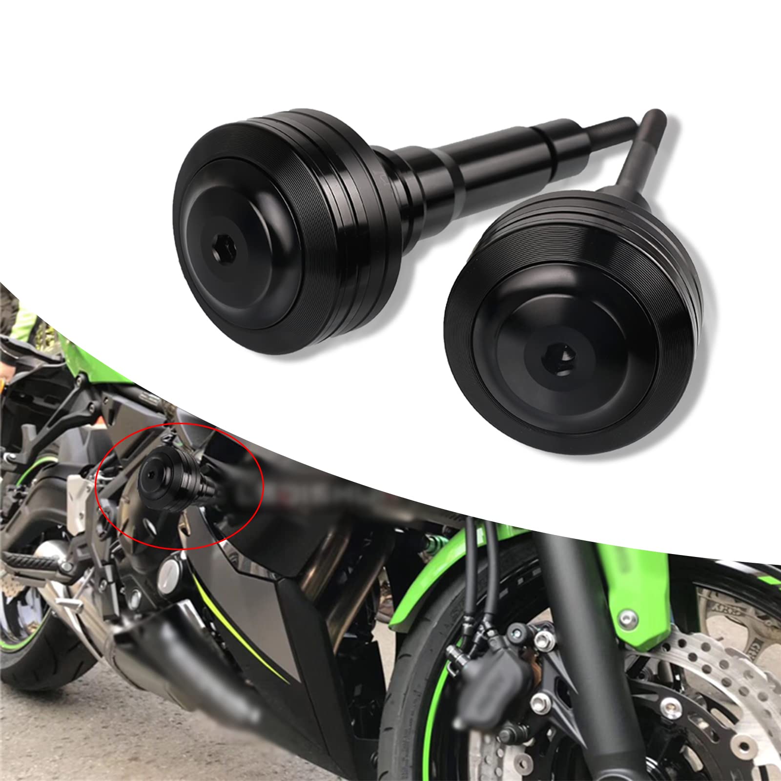Motorcycle Crash Sliders For Kawasaki Ninja 650 (2007-2024) | Frame Slider Engine Guards, Black POM+Aluminum Drop Protection