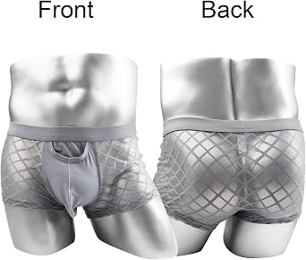Sexy Mens Underwear with Pouch Mesh Boxer Briefs See Through Trunks Open Fly Pack