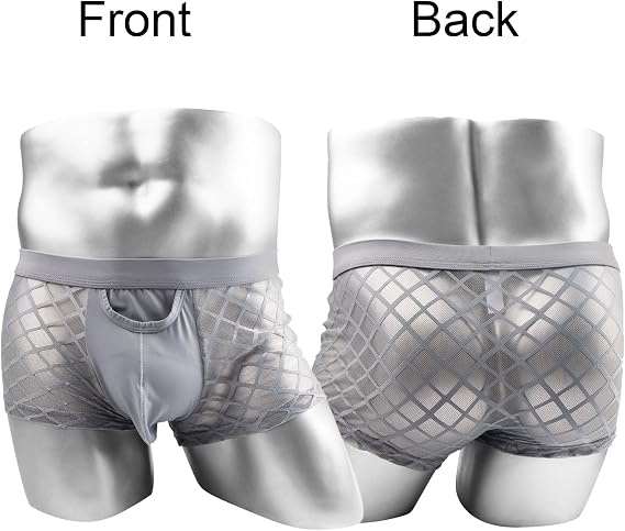 Sexy Mens Underwear with Pouch Mesh Boxer Briefs See Through Trunks Open Fly Pack