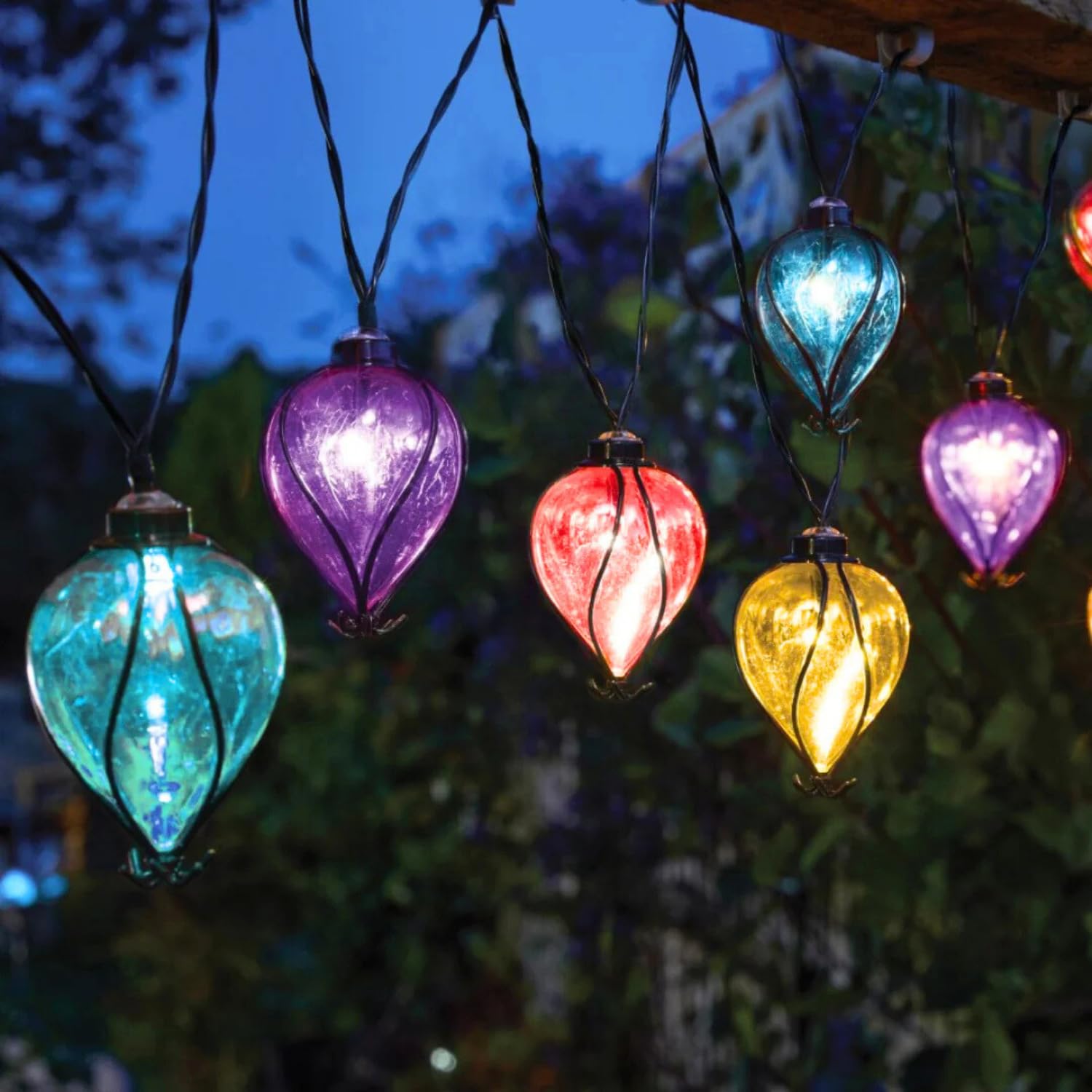 Garden Mile Multicoloured 36.5Cm Balloon Fiesta Realistic Flaming Effect Solar Powered Hot Air Balloons Hanging Lantern Colourful Metal Solar Light For Garden Outdoor Indoor Use Led String Light