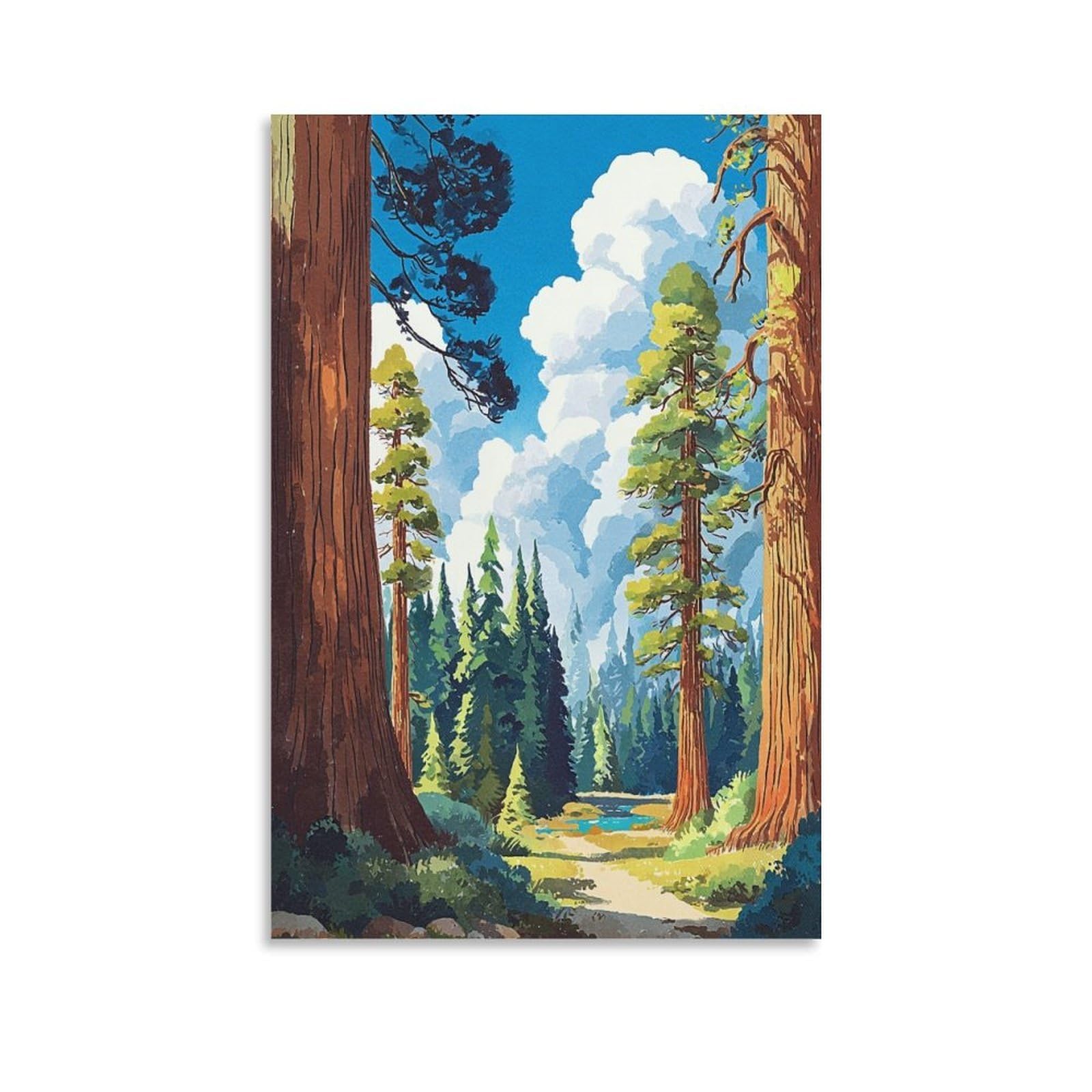 ZBBGGOZ Big Basin Redwoods State Park Posters 24x36inch(60x90cm) Vintage Watercolor Canvas Art