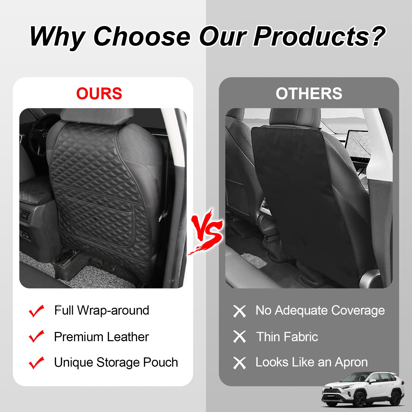 CZCGYDY Protector de asiento trasero para Toyota RAV4 2019 2020 2021 2022 2023, protector de cuero para asiento de coche para niños con bolsillo organizador, resistente al desgaste, impermeable, fácil