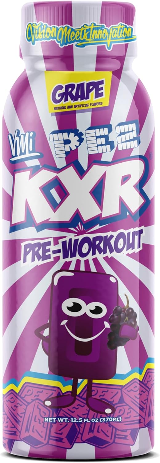VMI Sports KXR High Stimulant Ready to Drink Pre-Workout | 400mg Caffeine 6g Citrulline 3.2g Beta-Alanine | Delicious – Convenient | 12 ct - 12.5 oz Bottles (12 Count, PEZ Grape)