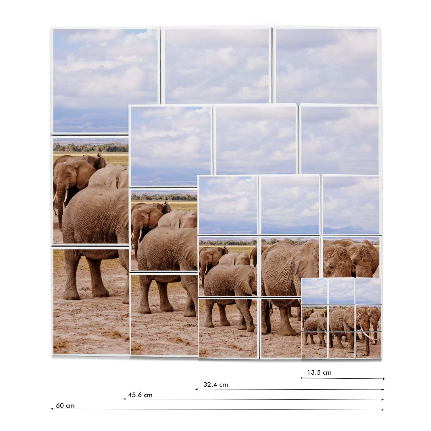 Fabulous Set di 9 piastrelle in ceramica decorative, 15,2 x 15,2 cm, motivo: orda di elefante nella Savana, vita selvaggia, animali (dimensione totale 45,6 x 45,6 cm)