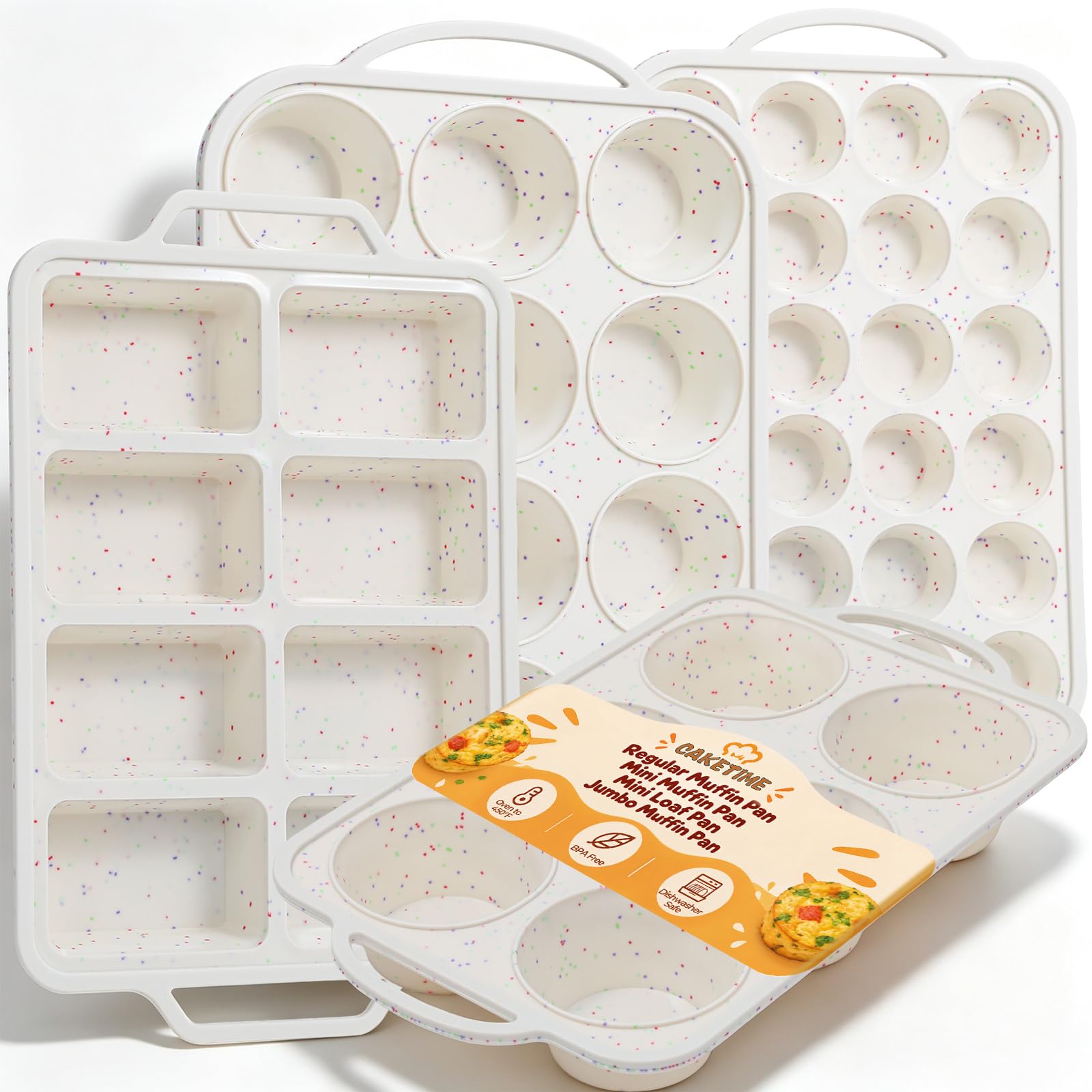 CAKETIME Silicone Muffin Pan Set for Baking with Metal Reinforced Frame