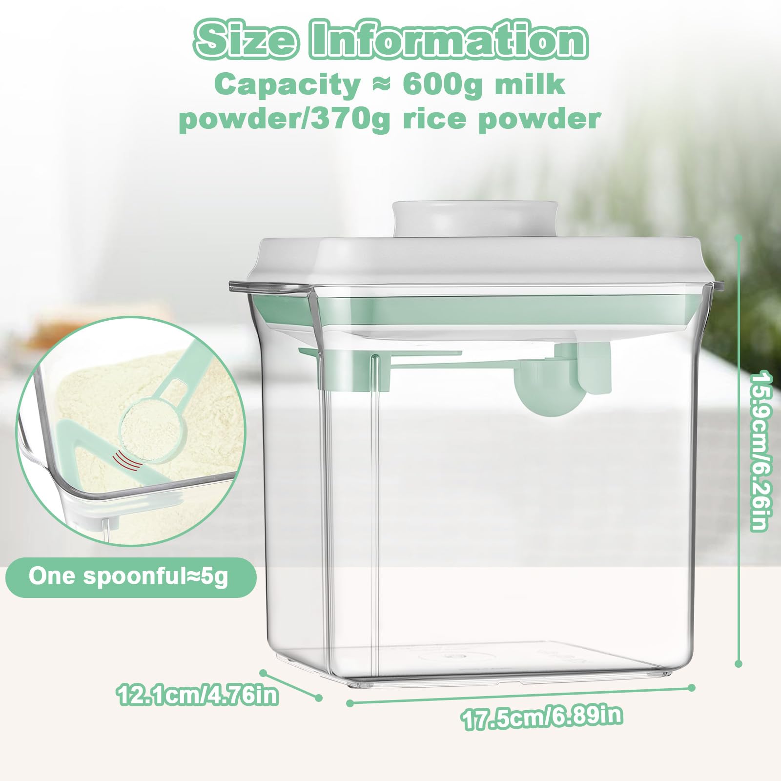1700ml Distributeur Lait en Poudre Bebe avec Grattoir & Cuillère Doseuse, Boite Alimentaire Résistant Humidité et Étanche, Conteneur BPA-Free & Lavable Lave-Vaisselle pour Café, Céréales et Farine
